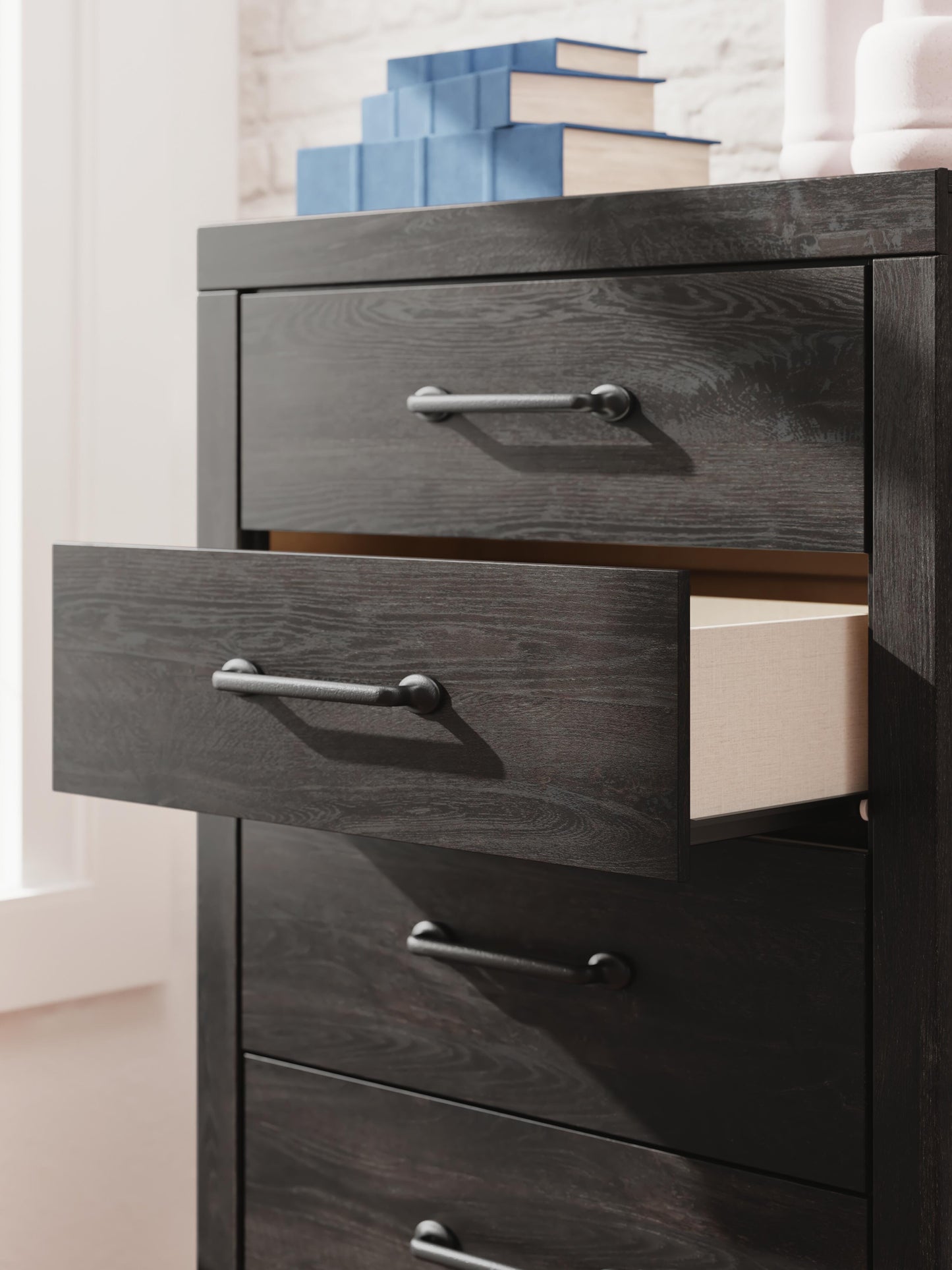 Hollivern Queen Panel Bed, Dresser, Mirror, Chest and Nightstand