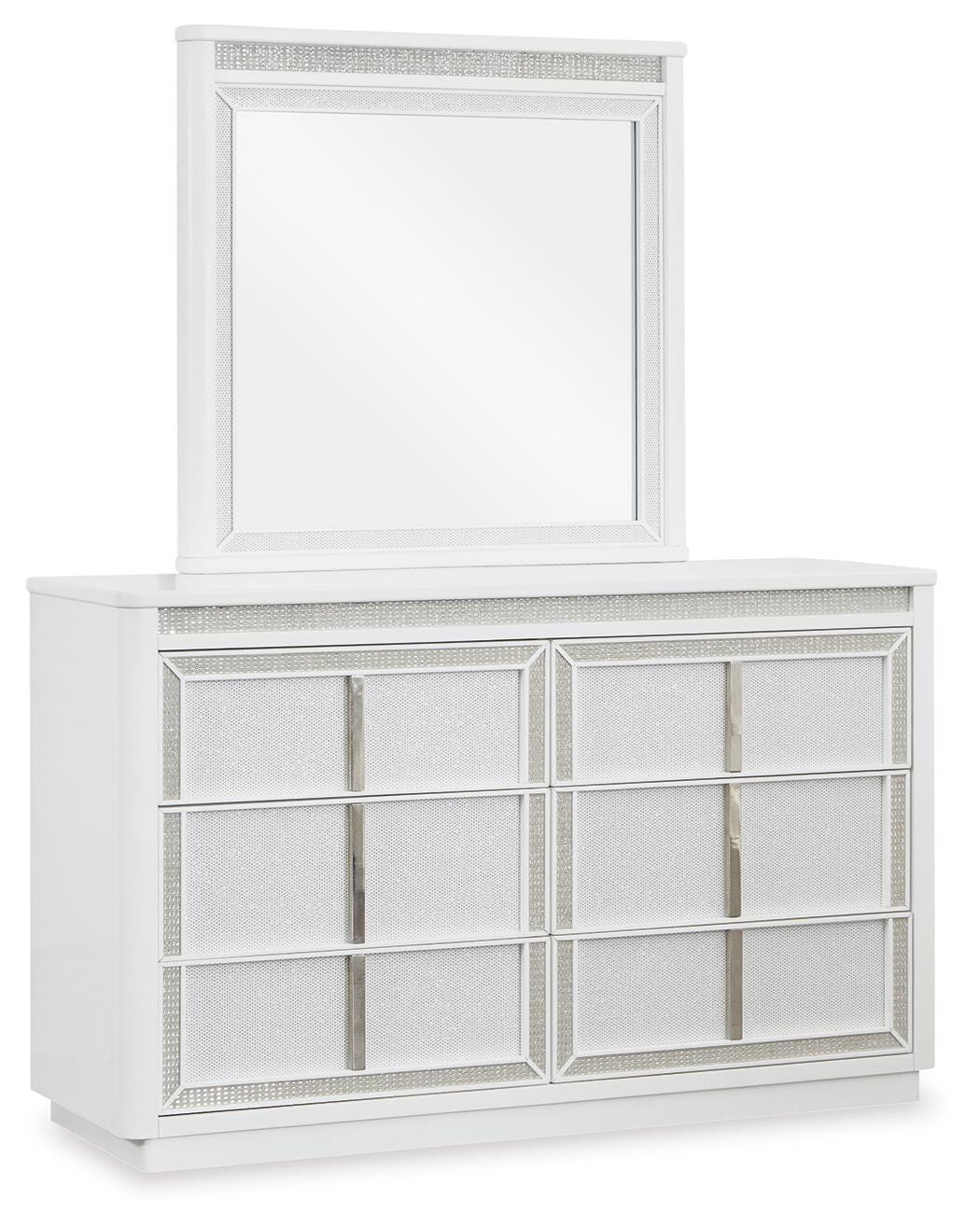 Chalanna California King Upholstered Storage Bed, Dresser, Mirror, Chest and Nightstand
