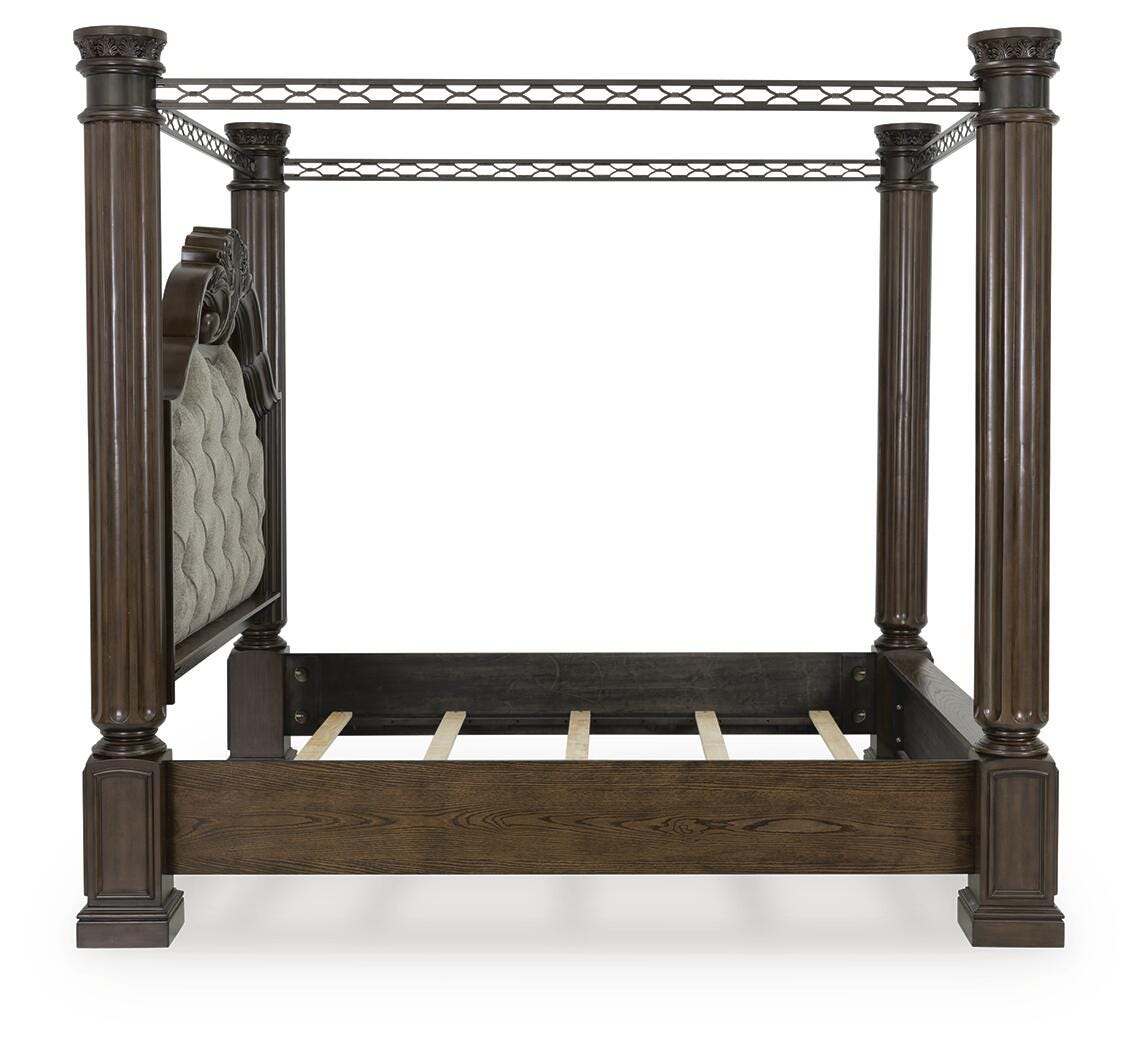 Maylee King Canopy Bed, Dresser, Mirror and Nightstand