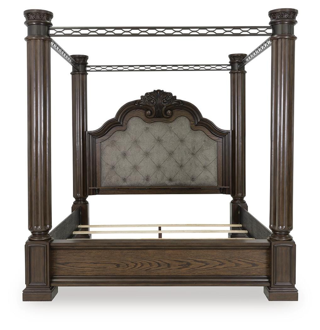 Maylee King Canopy Bed, Dresser, Mirror, Chest and Nightstand