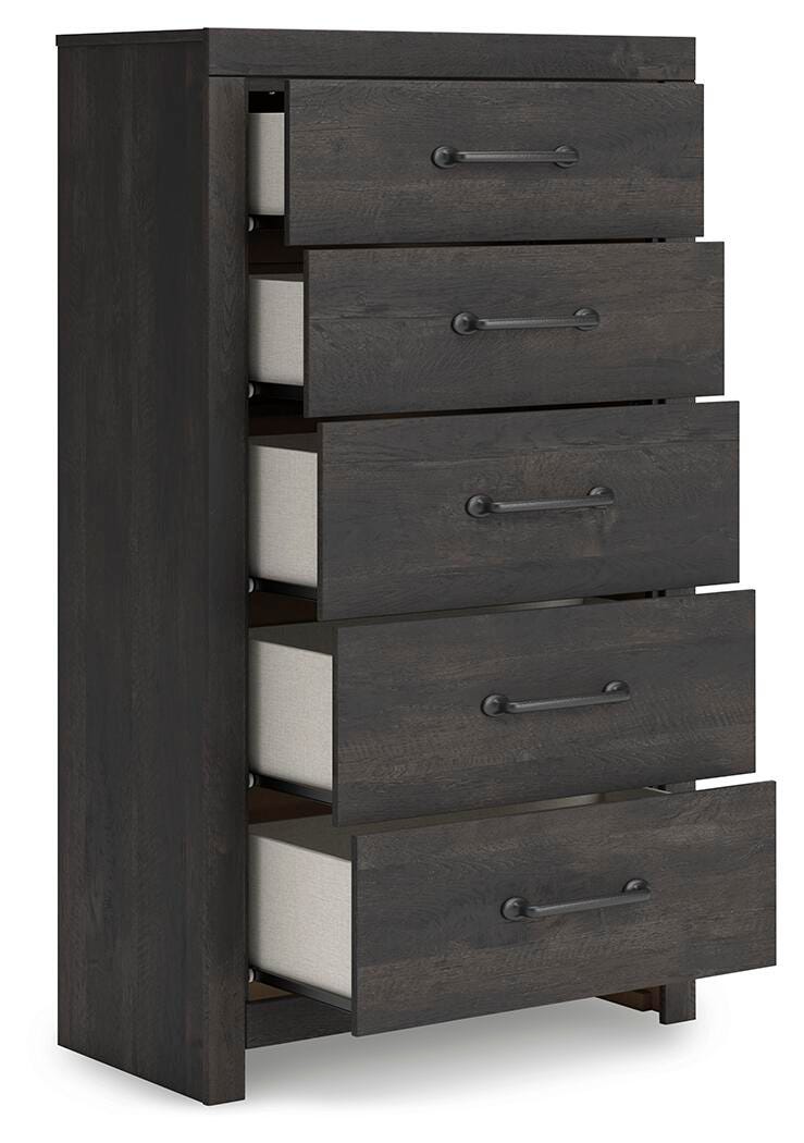 Hollivern Full Panel Bed with Storage, Dresser, Mirror, Chest and Nightstand