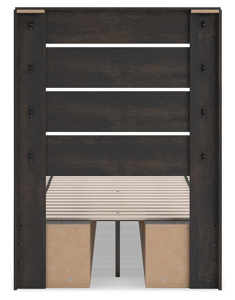 Hollivern Twin Panel Bed with Storage, Dresser and Mirror