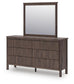 Pamytta Full Upholstered Panel Platform Bed, Dresser and Mirror