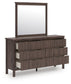 Pamytta Queen Upholstered Panel Platform Bed, Dresser and Mirror