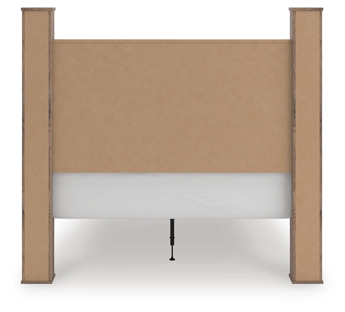 Rusticott Queen Poster Bed with Mirrored Dresser and Nightstand