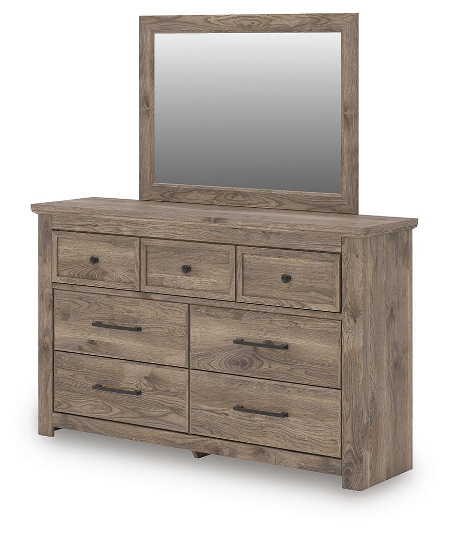 Rusticott King Panel Bed with Mirrored Dresser