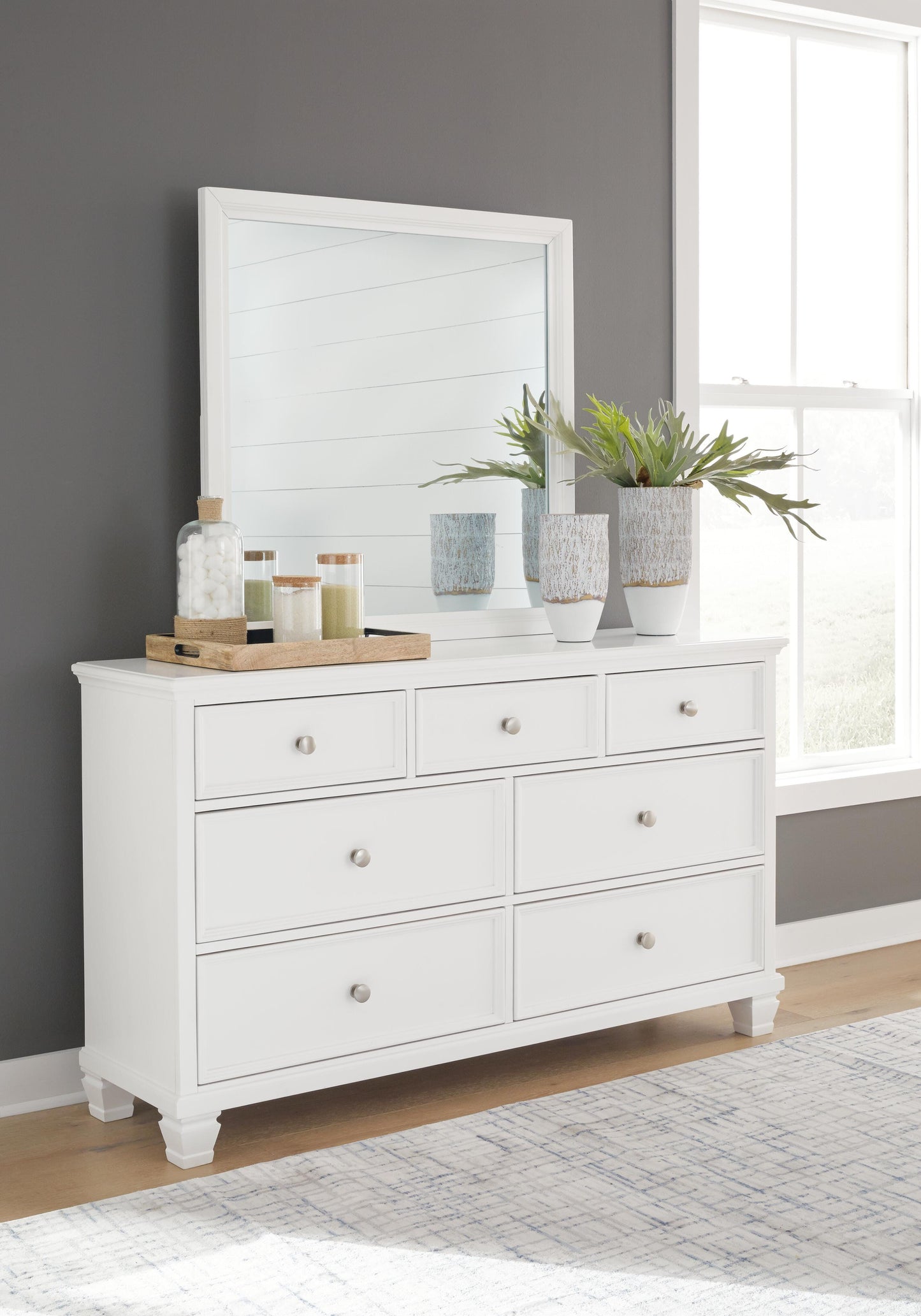 Fortman King Panel Storage Bed with Mirrored Dresser
