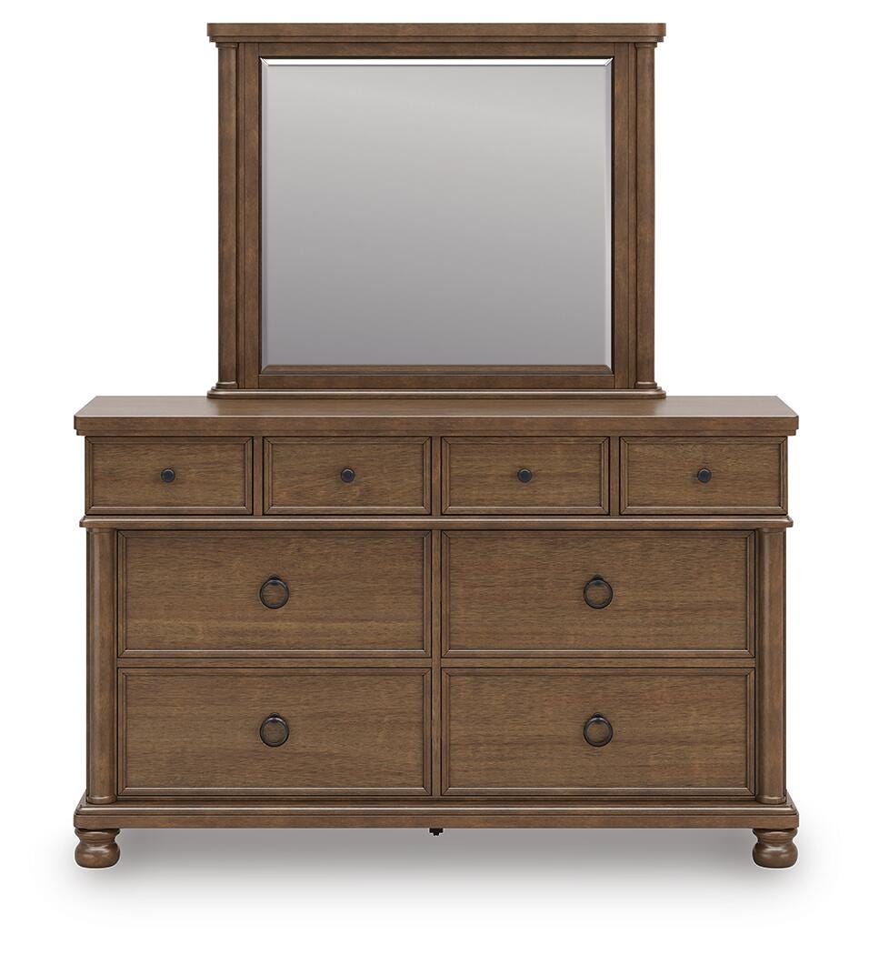 Rowlenstown King Poster Bed with Mirrored Dresser and Nightstand