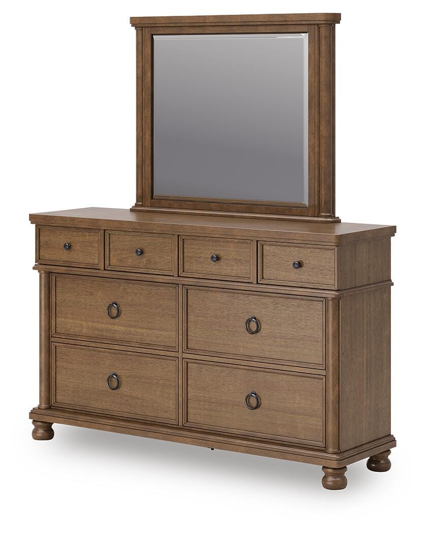 Rowlenstown King Poster Bed with Mirrored Dresser