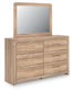 Kinlanni Queen Upholstered Panel Bed, Dresser, Mirror and Nightstand