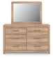 Kinlanni Queen Upholstered Platform Bed, Dresser and Mirror