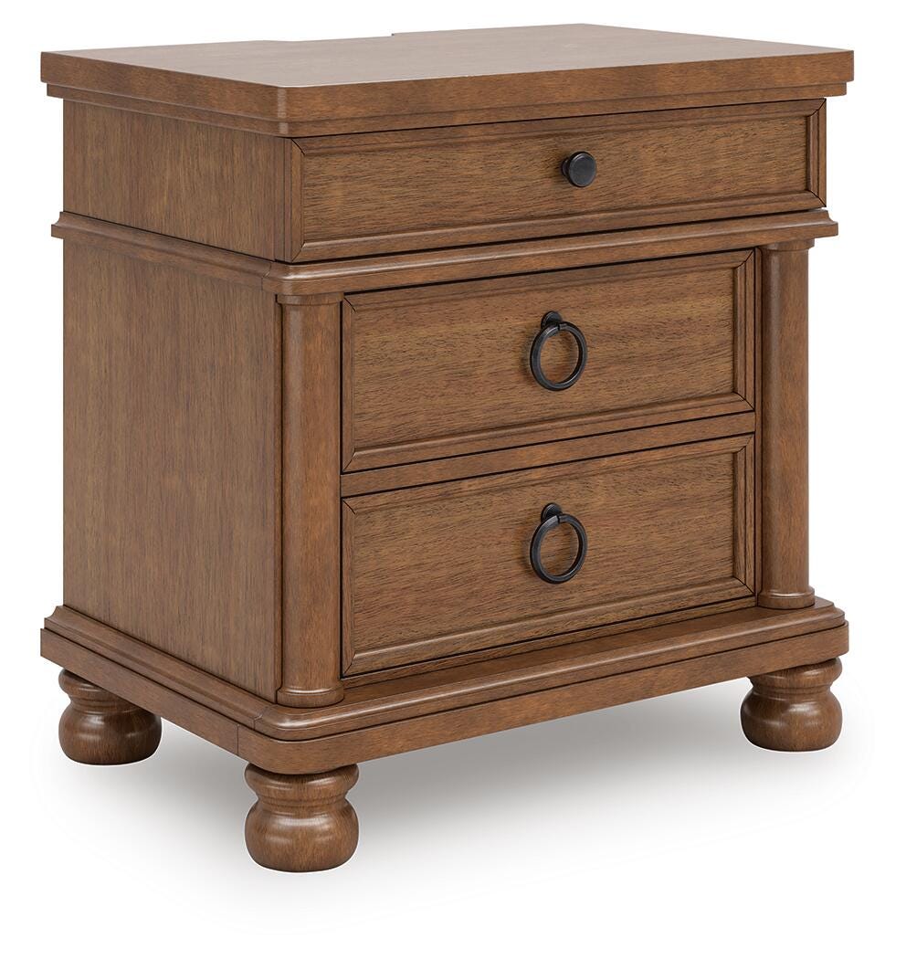 Rowlenstown California King Poster Bed with Mirrored Dresser and Nightstand