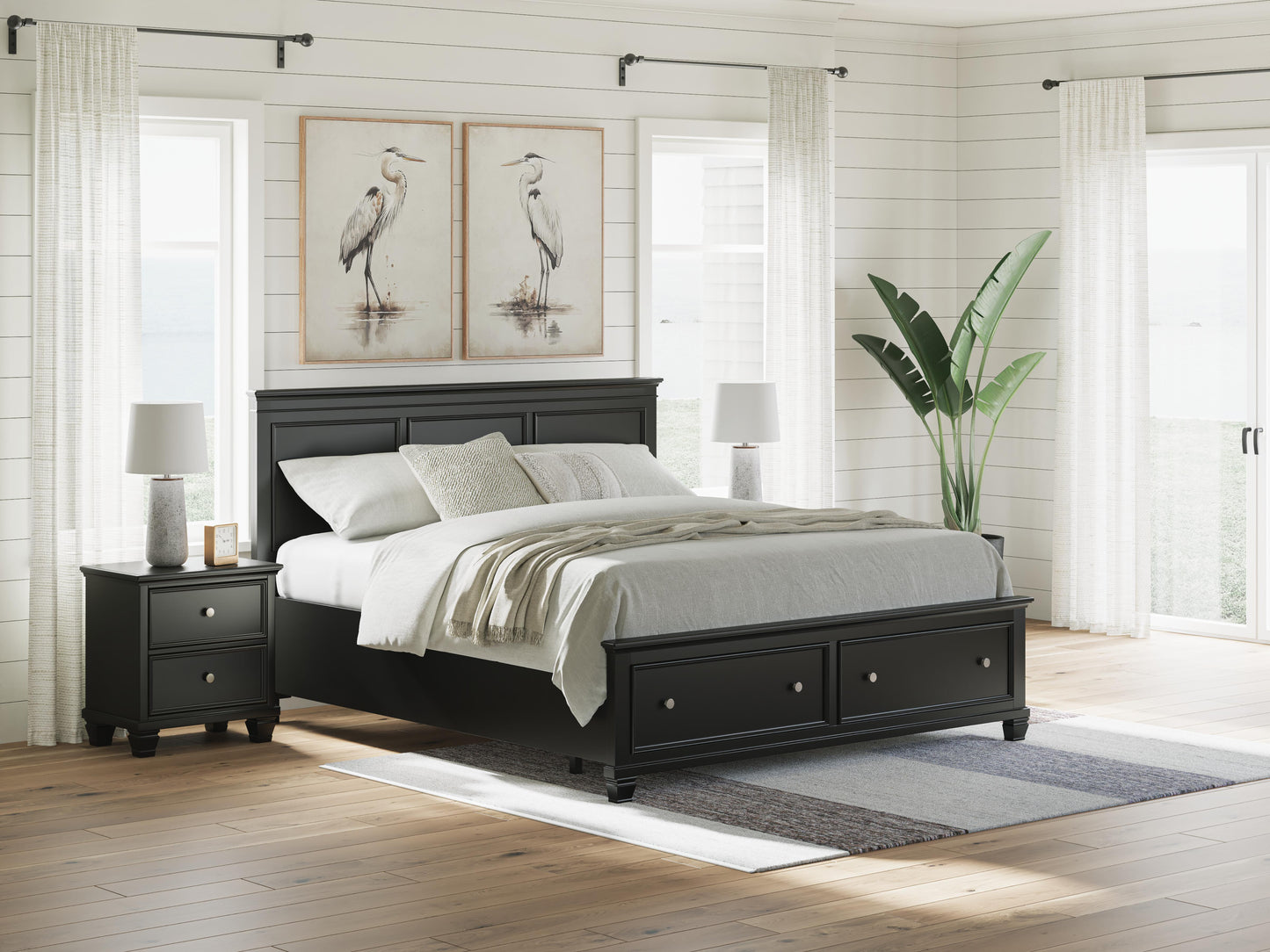Lanolee California King Panel Storage Bed, Dresser, Mirror and Nightstand