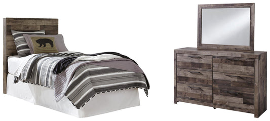 Derekson Twin Panel Headboard Bed with Mirrored Dresser