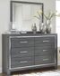 Lodanna Full Upholstered Panel Headboard Bed with Mirrored Dresser, Chest and Nightstand