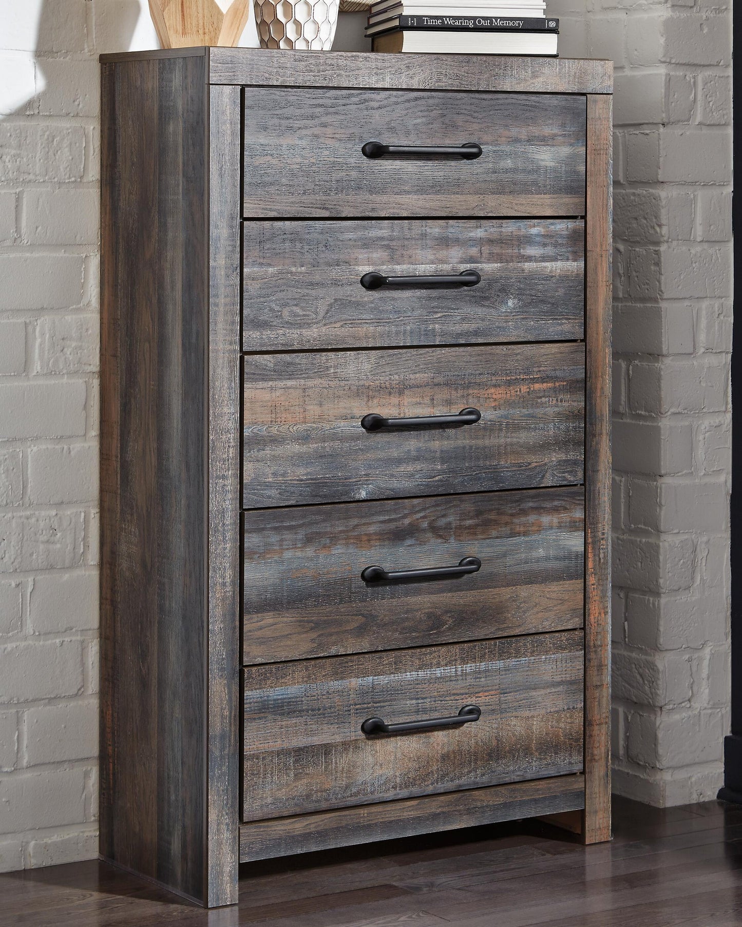 Drystan Queen Panel Bed with 2 Storage Drawers, Dresser, Mirror, Chest and Nightstand