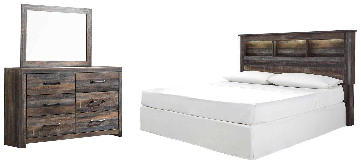 Drystan King/California King Bookcase Headboard Bed with Mirrored Dresser