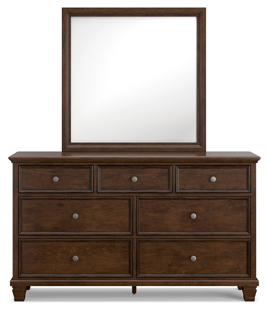 Danabrin California King Panel Bed with Mirrored Dresser, Chest and Nightstand
