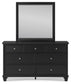 Lanolee King Panel Bed with Mirrored Dresser and Nightstand