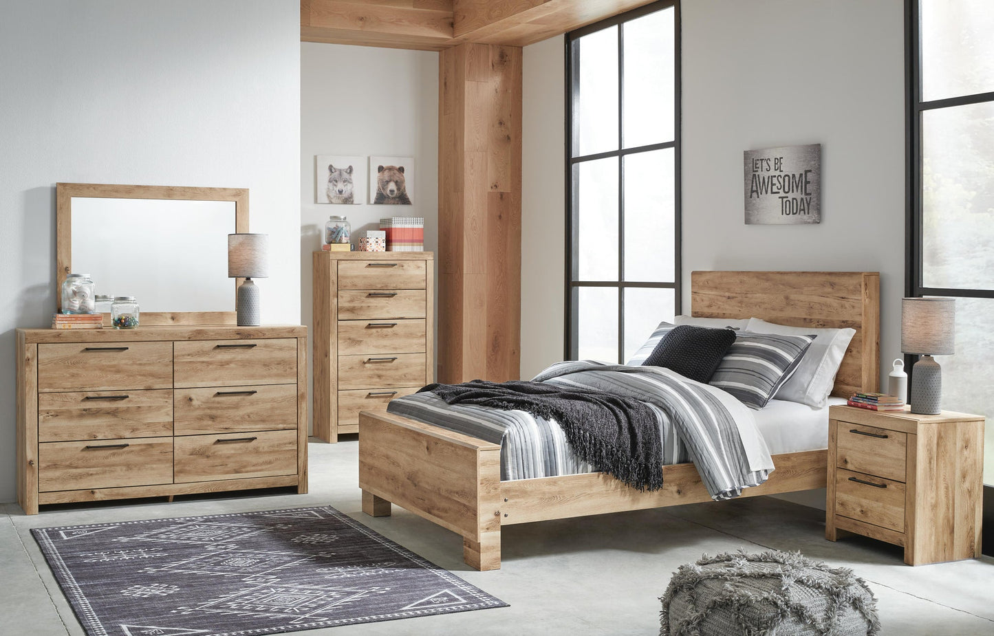 Hyanna Full Panel Bed, Dresser and Mirror
