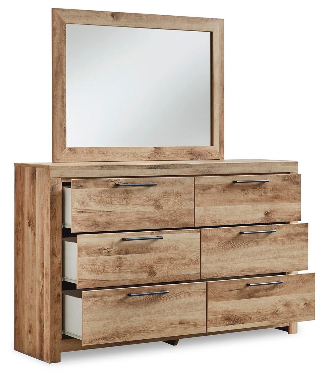 Hyanna King Panel Storage Bed with 2 Under Bed Storage Drawers, Dresser and Mirror