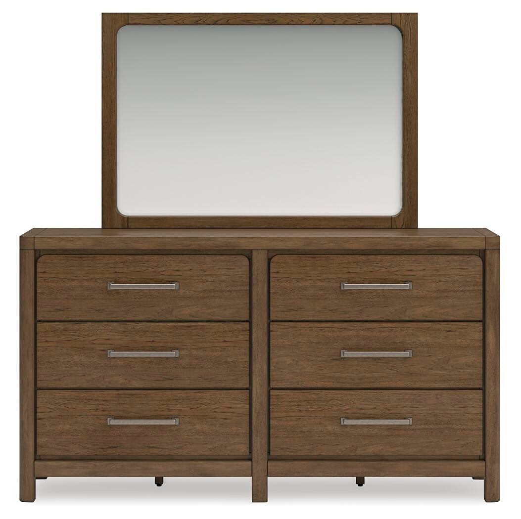 Cabalynn California King Panel Bed with Storage with Mirrored Dresser and Nightstand