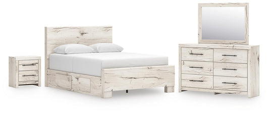 Lawroy Queen Panel Bed with Storage, Dresser, Mirror and Nightstand