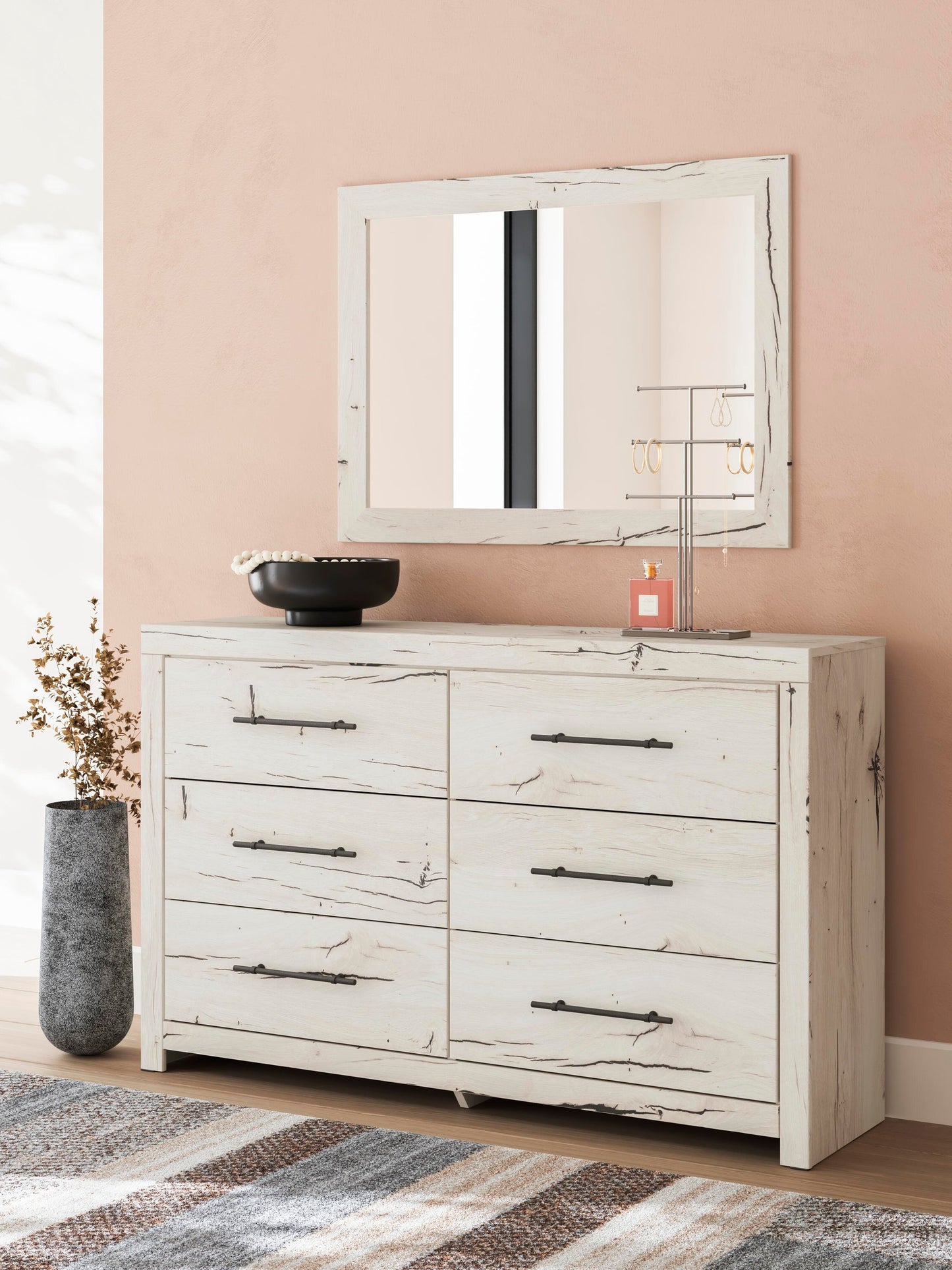 Lawroy Queen Panel Bed with Storage, Dresser and Mirror
