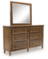 Sturlayne California King Upholstered Panel Bed, Dresser and Mirror