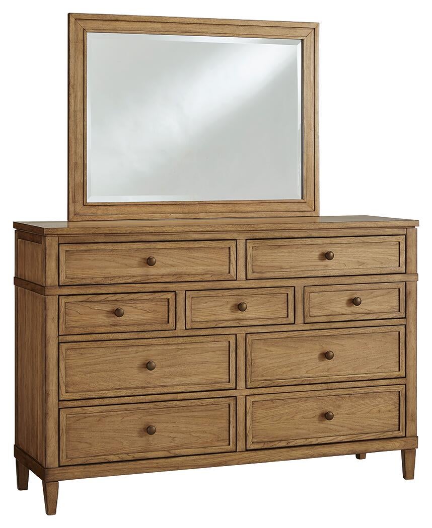 Sharlance King Upholstered Panel Bed, Dresser and Mirror