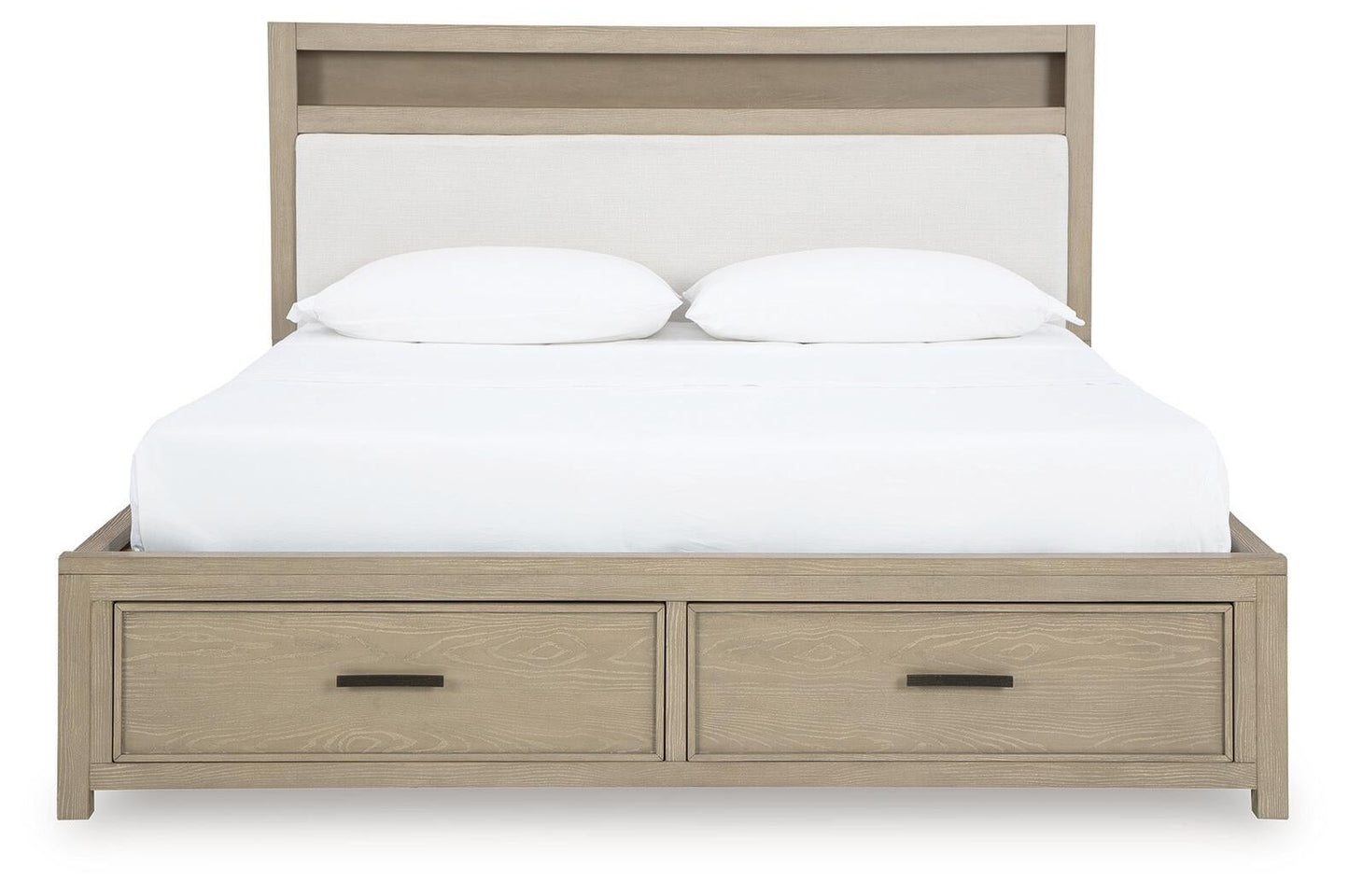 Calmoro King Bookcase Bed with Mirrored Dresser and Nightstand