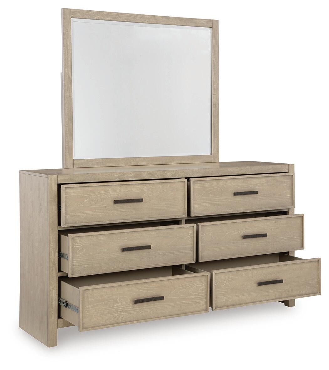 Calmoro Queen Bookcase Bed with Mirrored Dresser