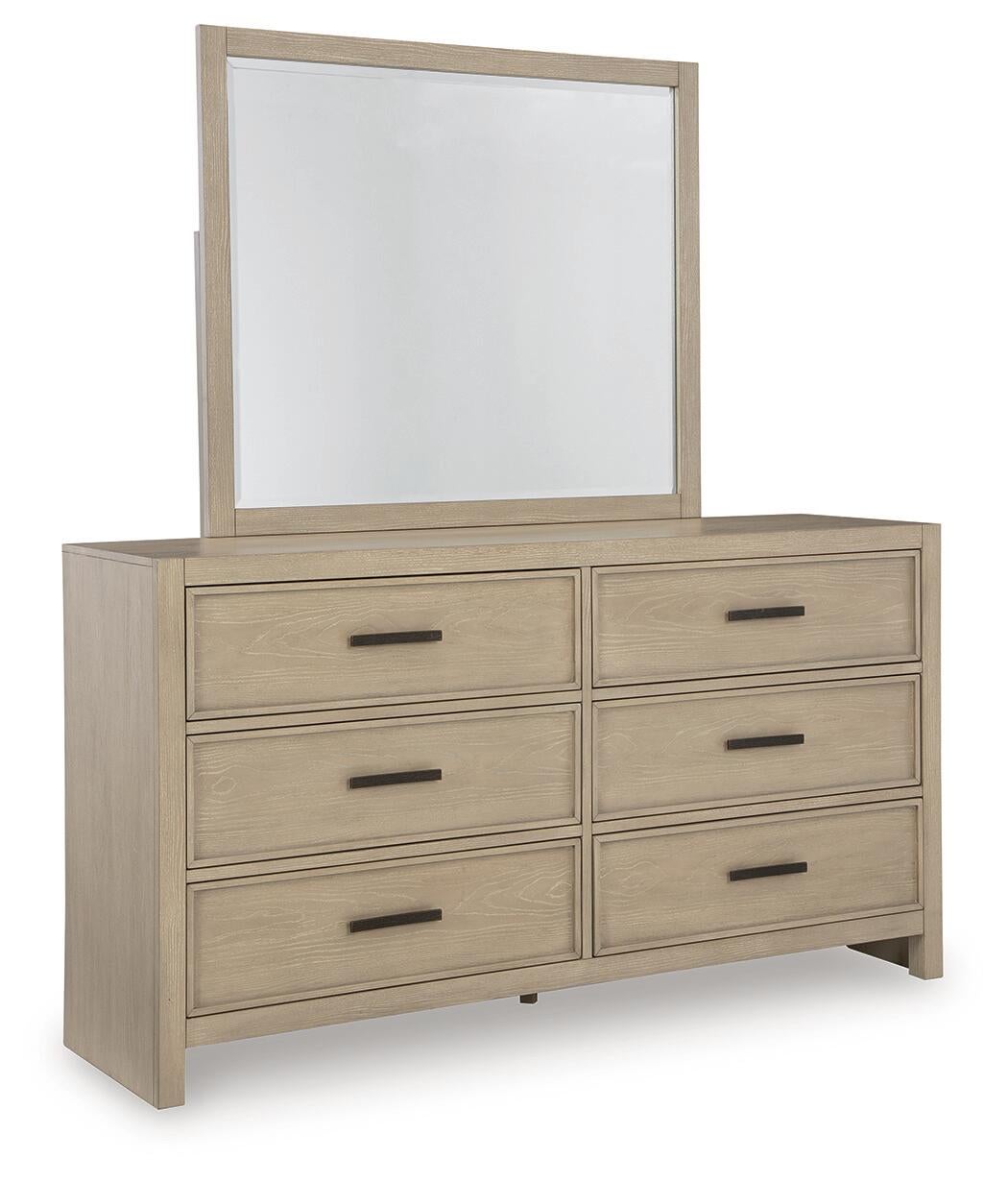 Calmoro Queen Bookcase Bed with Mirrored Dresser and Nightstand