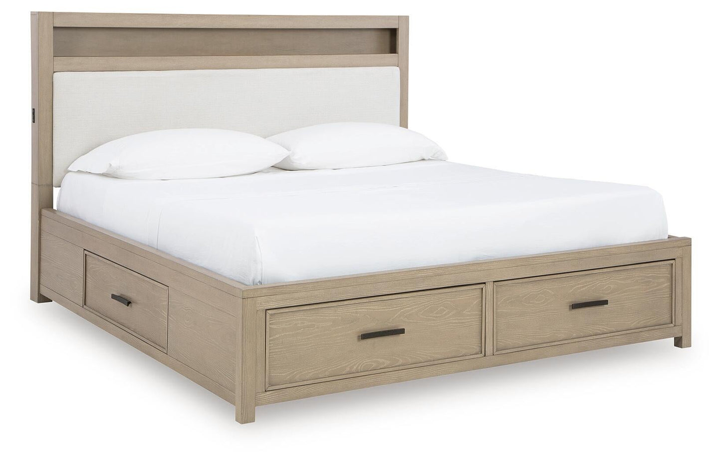 Calmoro King Bookcase Bed with Mirrored Dresser