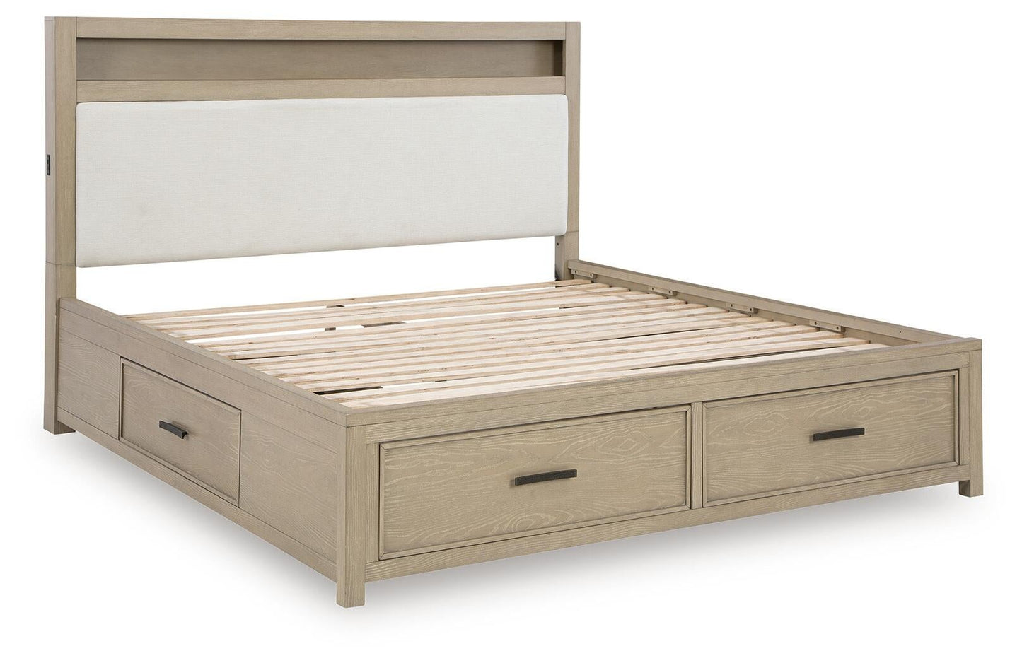 Calmoro California King Bookcase Bed with Mirrored Dresser and Nightstand