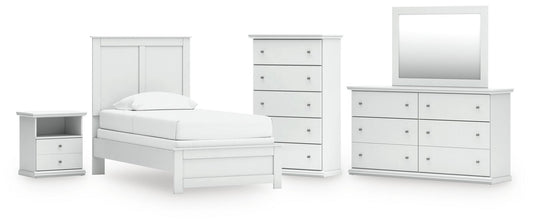 Bostwick Shoals Twin Panel Bed, Dresser, Mirror, Chest and Nightstand