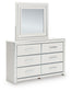 Birmonton King Upholstered Panel Bed, Dresser and Mirror