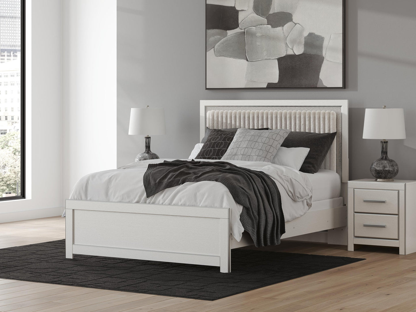 Birmonton Queen Upholstered Panel Bed, Dresser, Mirror, Chest and Nightstand