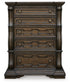 Maylee California King Canopy Bed, Dresser, Mirror, Chest and Nightstand
