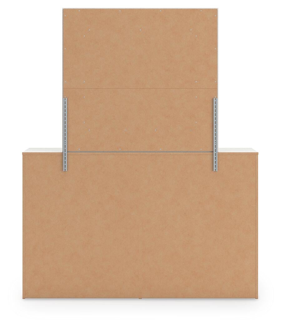 Birmonton King Upholstered Panel Platform Storage Bed, Dresser, Mirror and Nightstand