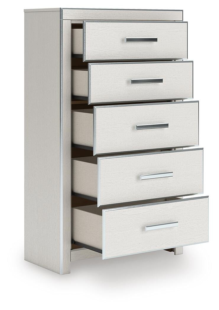 Birmonton King Upholstered Bed, Dresser, Mirror, Chest and Nightstand