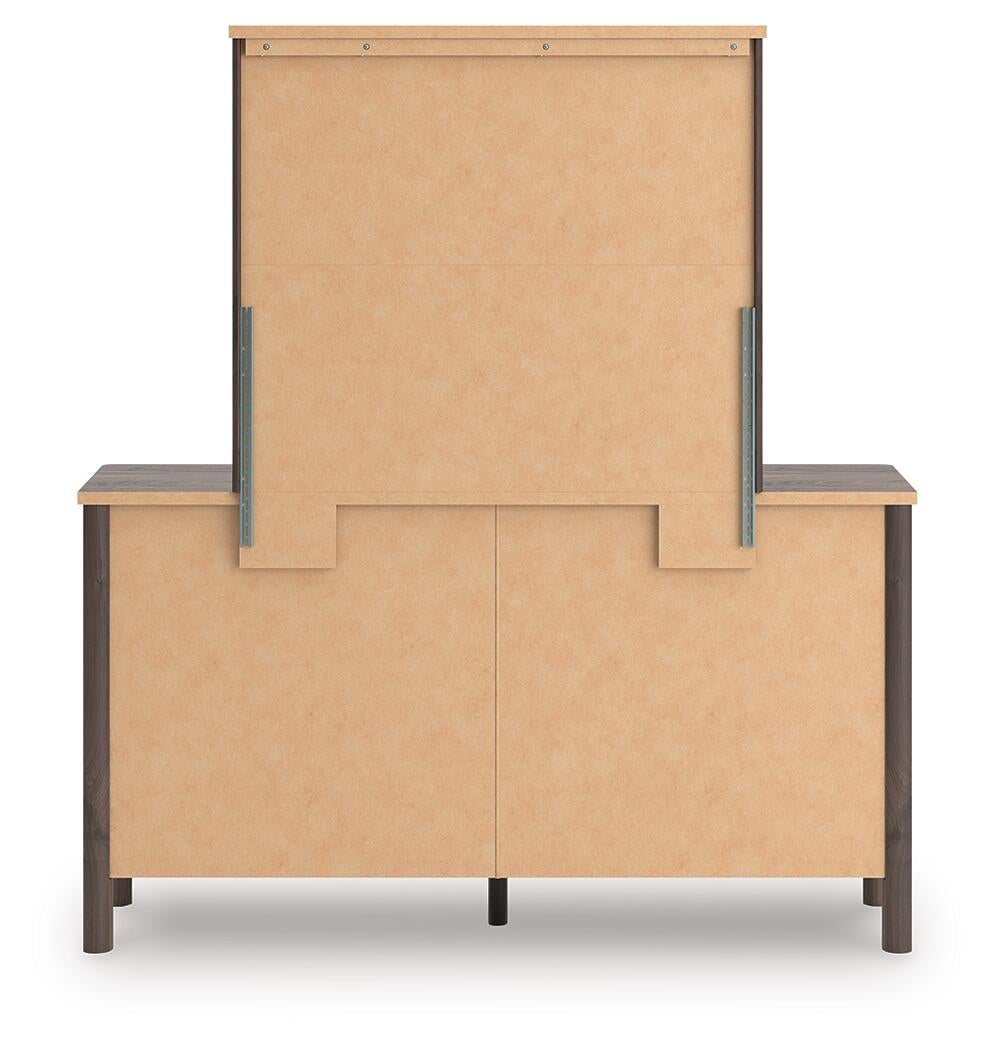 Cadmori King Upholstered Panel Platform Bed, Dresser, Mirror, Chest and Nightstand