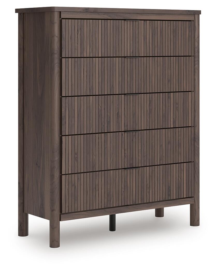 Cadmori Twin Upholstered Panel Bed, Dresser, Mirror, Chest and Nightstand