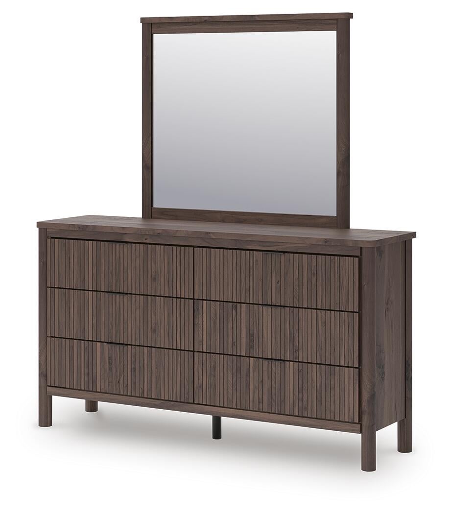 Cadmori Full Upholstered Panel Bed, Dresser and Mirror
