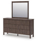Cadmori Full Upholstered Panel Bed, Dresser and Mirror