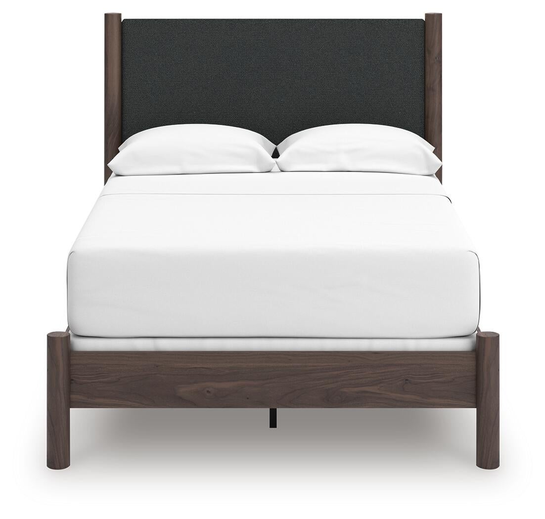 Cadmori Full Upholstered Panel Bed, Dresser, Mirror, Chest and Nightstand