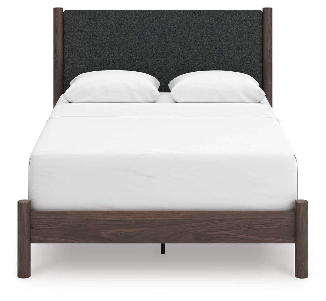 Cadmori Queen Upholstered Panel Bed, Dresser and Mirror