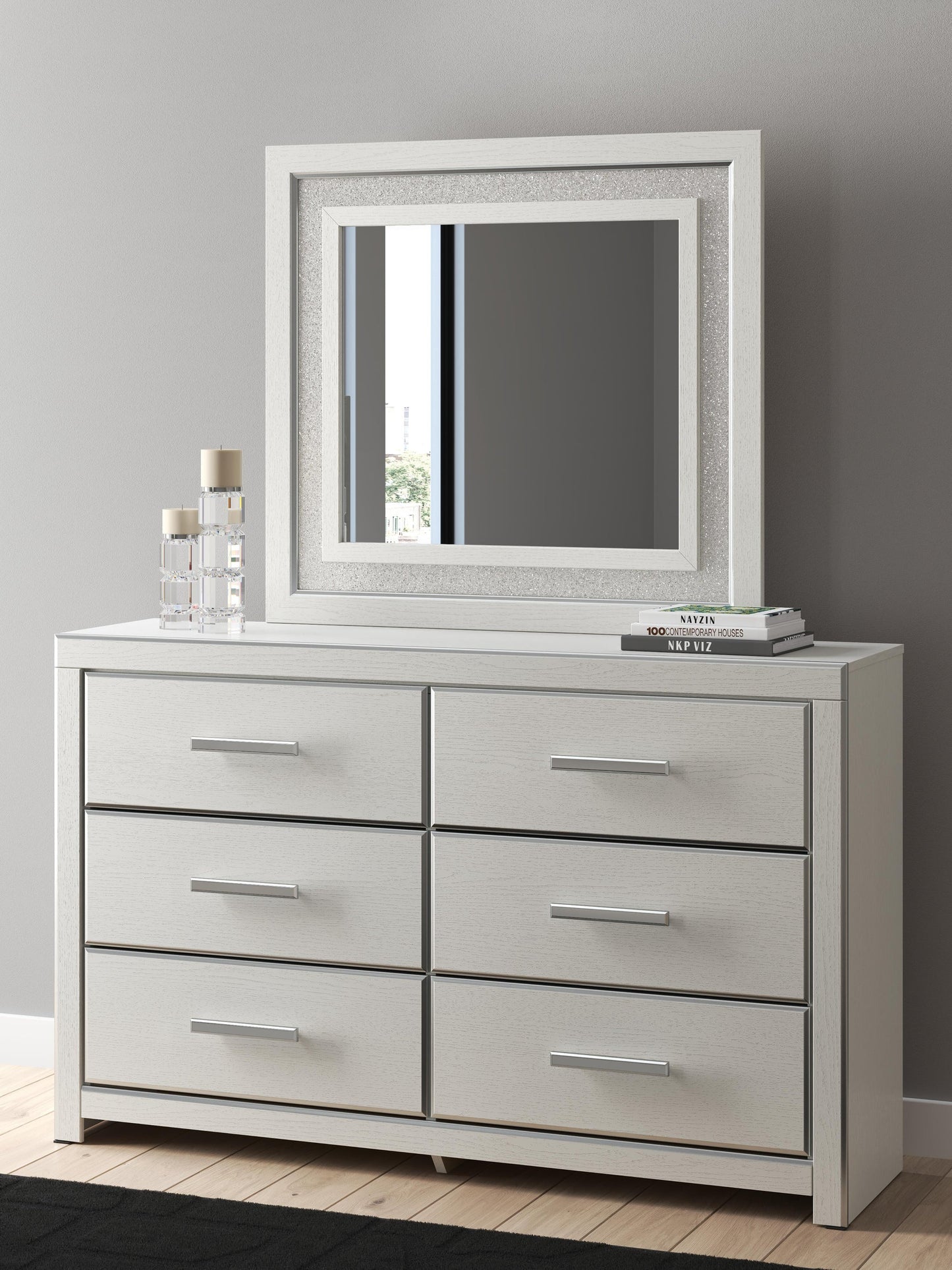 Birmonton King Upholstered Bed, Dresser, Mirror and Nightstand