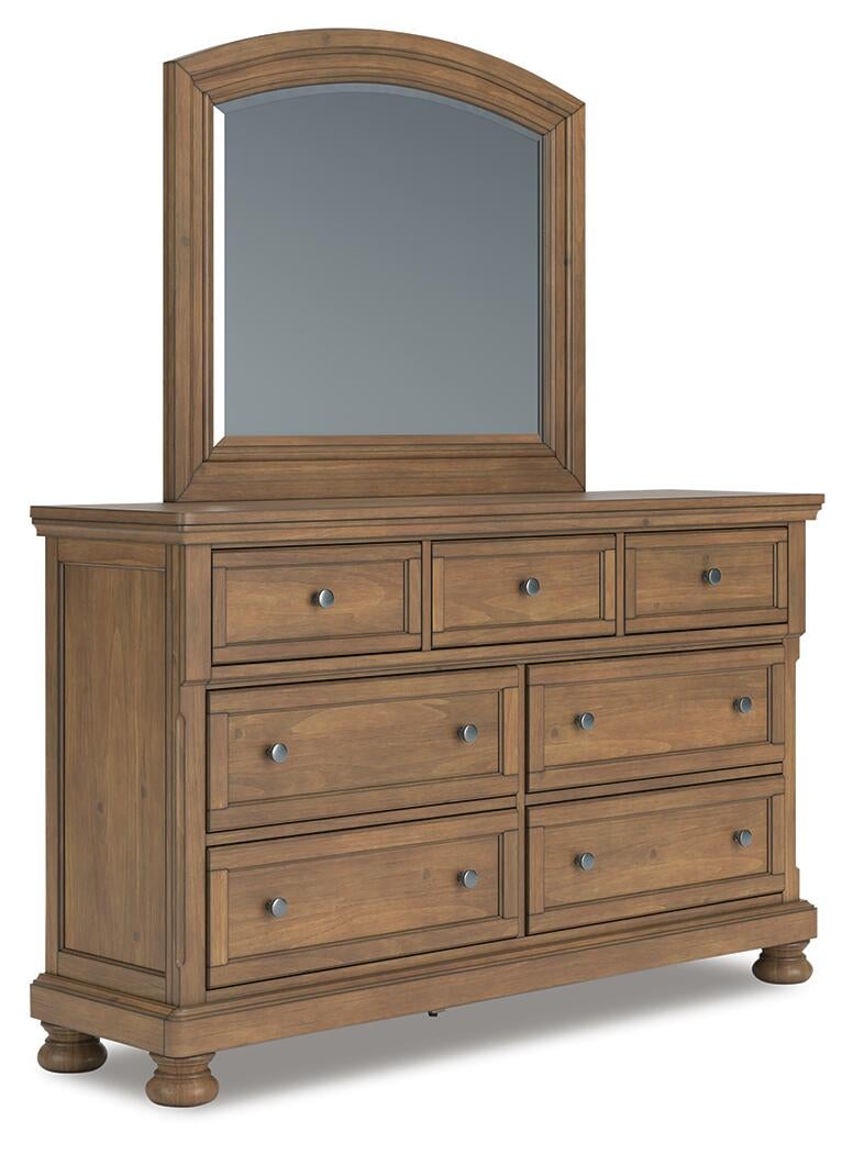 Vandenmore California King Panel Bed with Mirrored Dresser, Chest and Nightstand