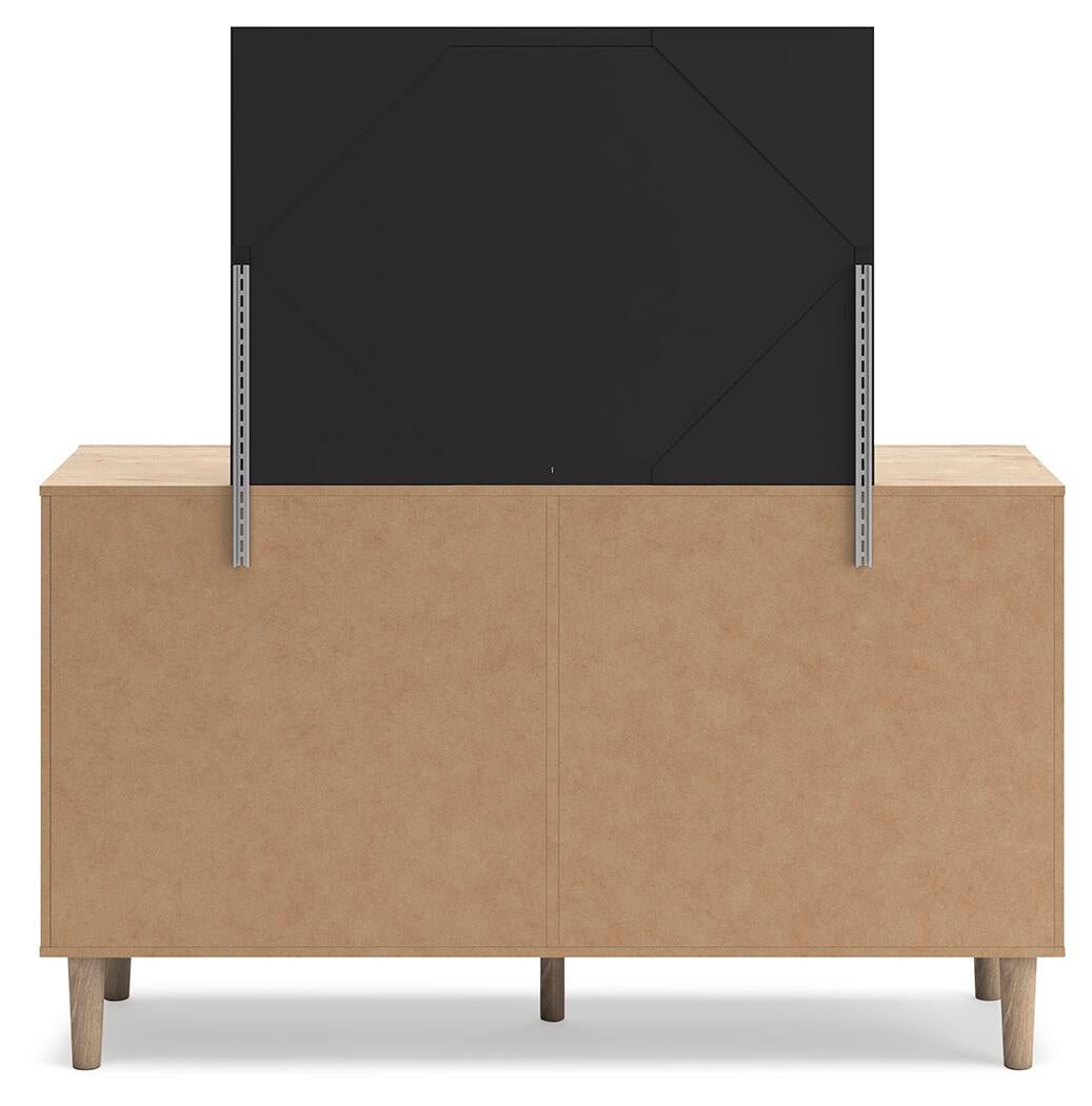 Cielden California King Upholstered Bed with Roll Slats, Dresser, Mirror and Nightstand